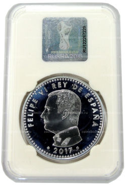 Монета 10 евро 2017 года Испания Чемпионат мира по футболу 2018, Россия (в слабе)