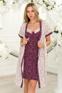 Пижама женская из пеньюара и сорочки из кулирки Эльза кремовый