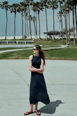 VESTIDO MIDI CON LINO ESPALDA DESCUBIERTA / Azul - Zara фото 7