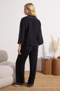 Siyah Biyeli Viskon Dokuma Pijama Tak?m? THMAW21PT0292