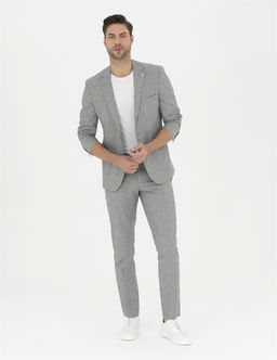 Gri Ex. Slim Fit Keten Kar___ml_ Kuma_ Pantolon