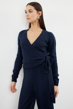 Petrol Crop Genis Kal?p Kruvaze Baglama Detayl? Triko Alt-Ust Tak?m TWOAW24AU00016 - Trendyolmilla фото 2