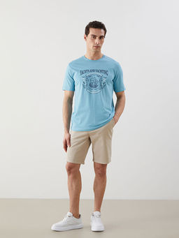 Bisiklet Yaka Bask?l? Penye Erkek Ti??rt