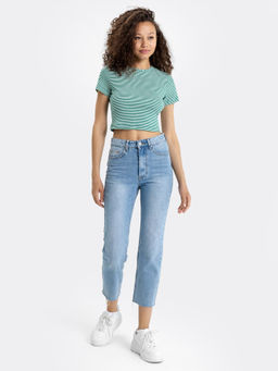 Укороченная футболка в рубчик в зеленую полоску - Mark formelle фото 2