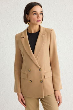 TRENDYOLMILLA Bej Regular Astarl? Kruvaze Kapama Dokuma Blazer Ceket TWOSS21CE0107  фото 2