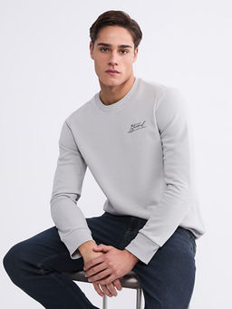 Bisiklet Yaka Bask?l? Erkek Sweatshirt