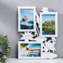 Фоторамка - коллаж на 3 фото 10?15 см Лотосы, белый, 36?27 см