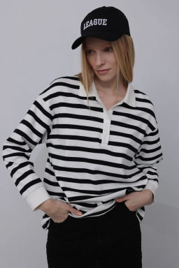 Блузка-поло в широкую горизонтальную бело-зеленую полоску - Incity фото 19