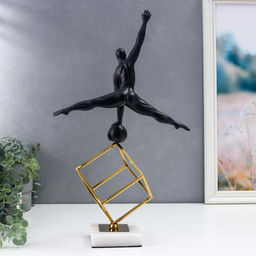 Фигура большая «Атлет с гирей», чёрный с золотом, 50×14×27.5 см