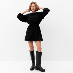 Платье с кулиской женское MINAKU: Casual Collection, чёрное, размер 44