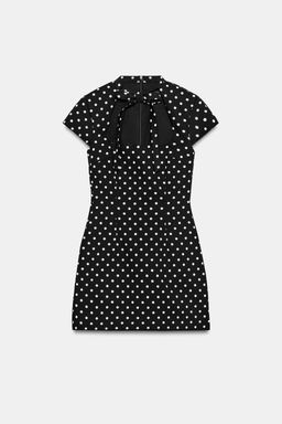 VESTIDO CORTO LAZADA LUNARES / Negro / Blanco - Zara фото 5