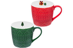 Набор 2 кружек 350 мл 12,5*9,5*9 см Зимний узор, красный и зеленый, фарфор - Elan gallery фото 4