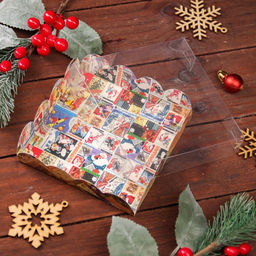 Цена за 5 шт. Коробка для печенья, кондитерская новогодняя упаковка «Новогодняя афиша», 12×12×3 см