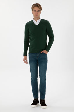Erkek Slim Fit V Yaka Koyu YeЕil Basic Kazak - U.s. polo assn фото 4
