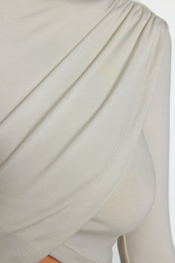 Ac?k Tas Dik Yaka Anvelop Kapama Drapeli Crop Bluz TWOAW24BZ00164