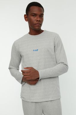 TRENDYOL MAN Gri Regular Fit Bask?l? Orme Pijama Tak?m? TMNAW22PT0754 - Trendyolmilla фото 8