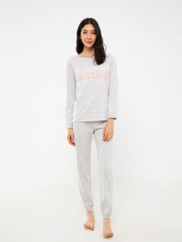 Bisiklet Yaka ?izgili Uzun Kollu Kad?n Pijama Tak?m?