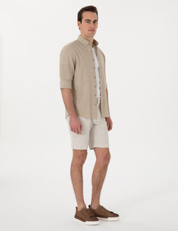 Bej Slim Fit Gofre Beli Lastikli Dokuma _ort