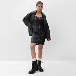 Платье женское короткое кожаное MIST, чёрное, размер 48 (XL), на молнии