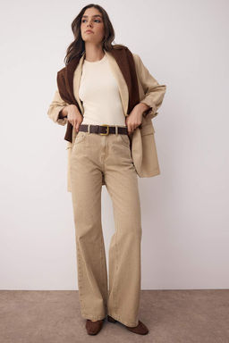 Bej Yuksek Bel Vintage Y?kama Genis Paca Wide Leg Jeans TWOAW26JE00125 - Trendyolmilla фото 2