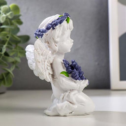 Фигурка полистоун Белоснежный ангел с лавандой, в венке из лаванды, 10.2?6.8?5.3 см, МИКС