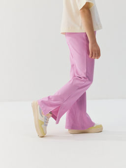 Брюки клеш с разрезами Сиреневый крокус из джинскота - Bungly фото 4