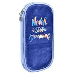 Пенал школьный, арт.53924/ 25 ГОЛУБОЙ (без наполнения, 11х21х2,5 см, глиттерный ПВХ, искусственная к