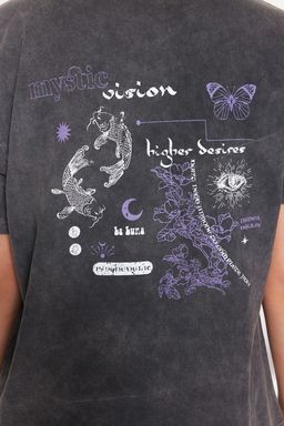 TRENDYOLMILLA Antrasit %100 Pamuk Soluk Efektli S?rt Bask?l? Boyfriend Bisiklet Yaka Orme T-Shirt TWOSS23TS00109  фото 12