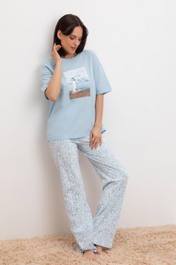 VERY NEAT _ Е 40046/голубой,кружевной узор брюки жен фото 4