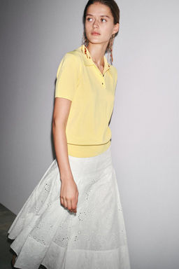 SHORT SLEEVE KNIT POLO TOP