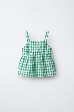 TOP BORDADOS CUADRO VICHY / Blanco / Verde