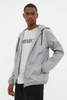 TRENDYOL MAN Gri Regular Fit Kapusonlu Bask?l? Ince Mevsimlik Ruzgarl?k Ceket Mont TMNSS22MO0107 - Trendyolmilla фото 6