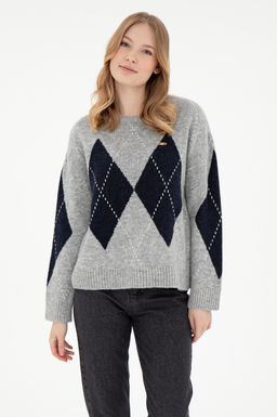 Женский серый меланжевый свитер с круглым вырезом Неожиданная скидка в корзине