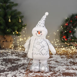 Мягкая игрушка Снеговик блеск (59?21 см выдвинутые ножки) 40?21 см, серебристо-белый