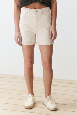 TRENDYOLMILLA Ekru Pacas? Katlamal? Yuksek Bel Denim Sort TWOSS20SR0231  фото 5