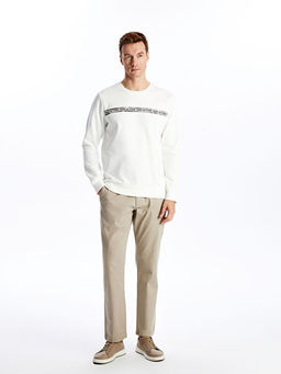 Bisiklet Yaka Bask?l? Erkek Kal?n Sweatshirt