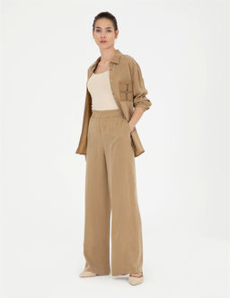Bej Cupro Dokulu Wide Leg Pantolon - Pierre cardin фото 3