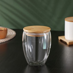 Стакан с двойными стенками BellaTenero Эко, 330 мл, стекло, бамбуковая крышка  фото 7