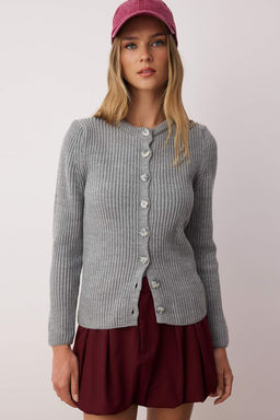 Gri More Sustainable Fitted/Vucuda Oturan Basic Fitilli Triko H?rka TWOAW26HI00175