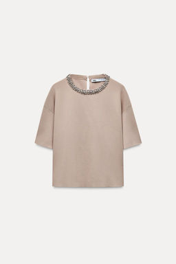 PLAIN KNIT SWEATER WITH RHINESTONE BEADS - Zara фото 5