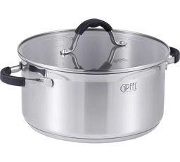 1735 GIPFEL Кастрюля METROPOLE 5л/24x11,5см, нержавеющая сталь 18/10, стеклянная крышка