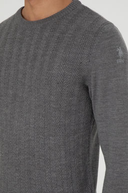 Erkek Slim Fit Bisiklet Yaka Gri Melanj Kazak - U.s. polo assn фото 7