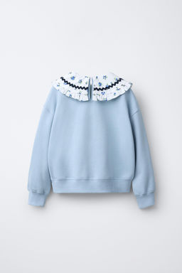 PETER PAN COLLAR SWEATSHIRT WITH SCALLOPED TRIM AND EMBROIDERED SLOGAN - Zara фото 2