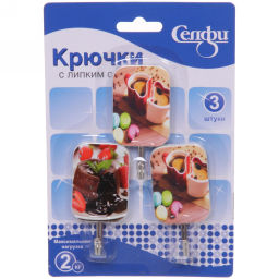 Цена за 6 шт. Крючки в наборе 3шт на липком слое "ИДЕЯДОМА", форма прямоугольник, принт кофе, нагрузка 2кг