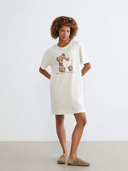 Bisiklet Yaka Ay? Bask?l? Kad?n Gecelik