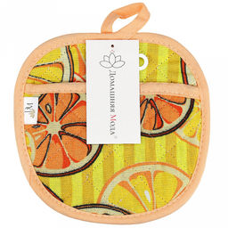 Прихватка с запахом 19х19см "Апельсинки, вид 5", форма "Яблоко", рогожка 171г/м2, хлопок 100%, наполнитель - ватин 280г/м2, на пластмассовом подвесе, "Домашняя мода" (Россия)