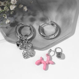 Серьги со съёмным элементом Трансформер мишка, цвет розовый в серебре - Qf фото 2