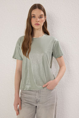 Trendyolmilla Alt?n Varak Bask?l? Regular/Normal Kal?p Orme Bluz TWOSS24BZ00097