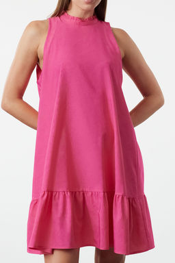 Pembe Rahat Kesim Kolsuz Mini Dokuma Elbise TWOSS22EL00139