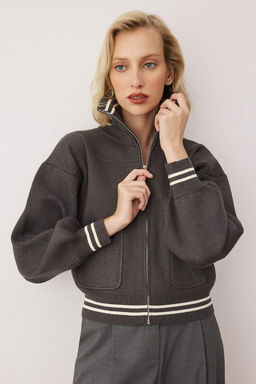 Lacivert Premium Iplik/Ozel Iplik Fermuarl? Mont Gorunumlu Triko H?rka TWOAW26HI00133 - Trendyolmilla фото 6